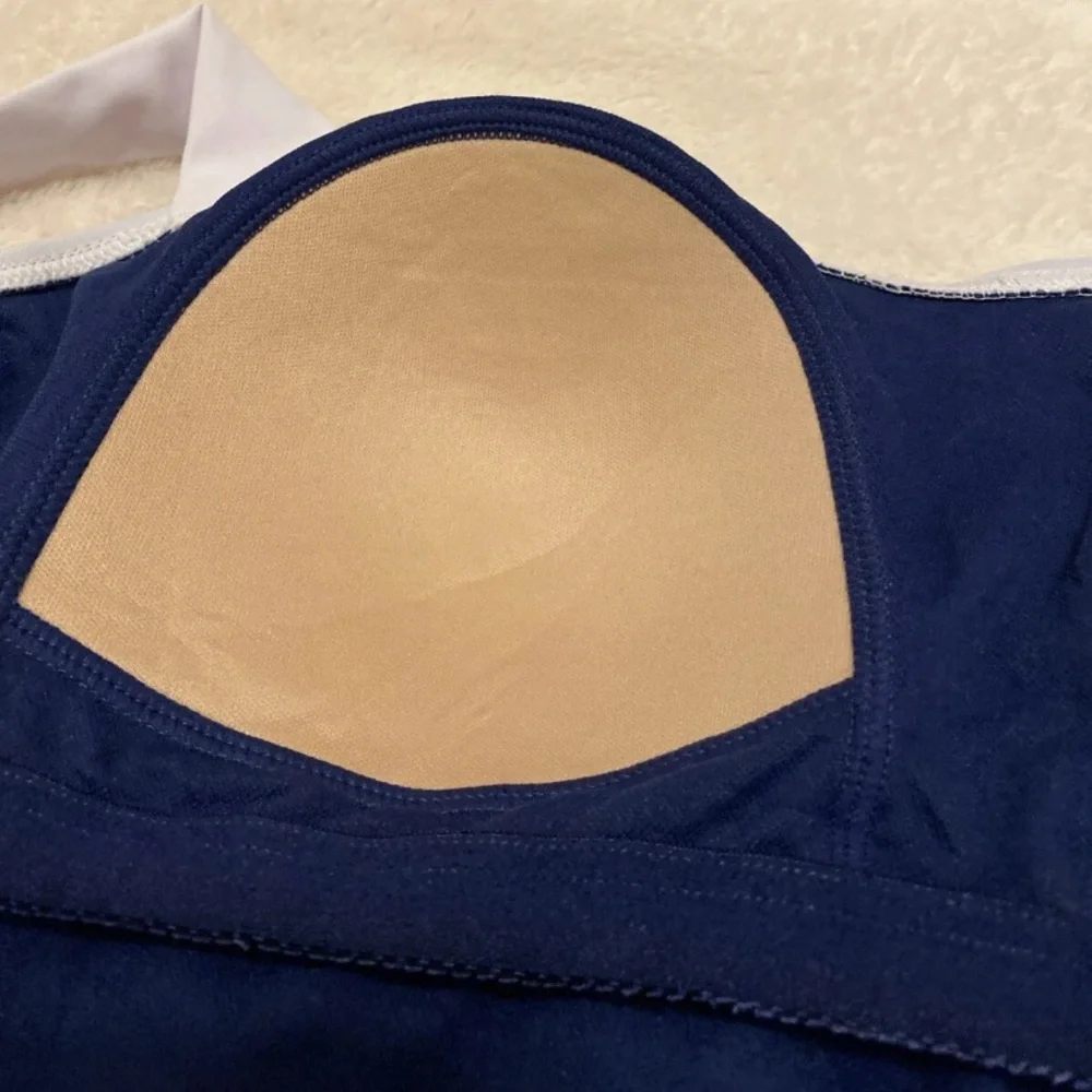 Basic Editions Blue and White Halter One-Piece Swimsuit